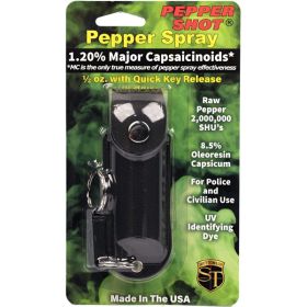 Pepper Shot 1.2% MC 1/2 oz  pepper spray belt clip and quick release keychain