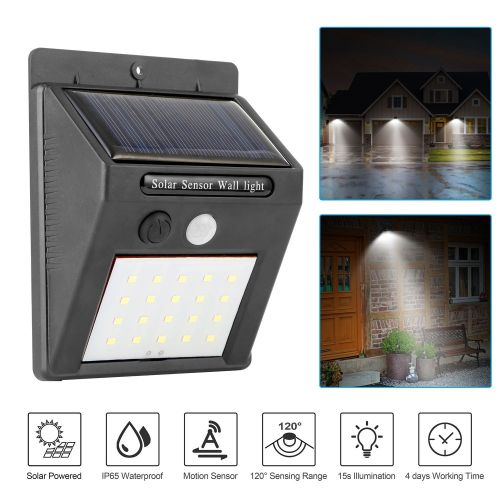 Solar Light 20 LEDs Outdoor PIR Motion Sensor Lights IP65 Waterproof 120 Degree Sensing Wide Angle Lighting Solar Light 20 LEDs Outdoor PIR Motion Sensor Lights IP65 Waterproof 120 Degree Sensing Wide Angle Lighting