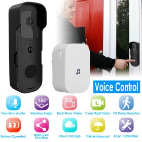 Compatible with Alexa Google Assistant Wireless Smart Wi-Fi Video Doorbell Security Phone Doorbell Intercom Camera Two Way Audio Night Vision