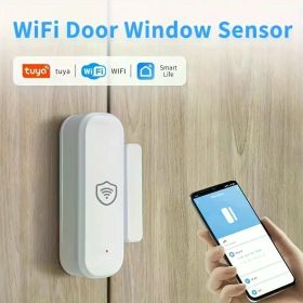 Tuya smart WiFi door and window sensor, magnetic intrusion security anti-theft alarm system, mobile APP remote control, compatible with Alexa