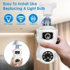 Dual Lens Security Camera E27 Light Socket Surveillance Camera 1080P WiFi IP Camera with APP Control AI Human Detection Full Color Night Vision Two-Wa