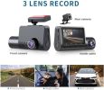 3 Channel Dash Cam for Car with 1080 + 1080 + 480p Three Lenses, Wide Angle Monitoring Range of 140° + 140° + 130°, 24-Hour Parking Monitoring