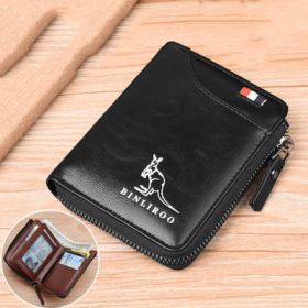 Men's Coin Purse Wallet RFID Blocking Man Leather Wallet Zipper Business Card Holder ID Money Bag Wallet Male (Color: 2003 black)