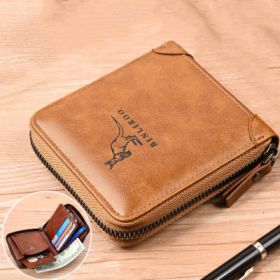 Men's Coin Purse Wallet RFID Blocking Man Leather Wallet Zipper Business Card Holder ID Money Bag Wallet Male (Color: Khaki 2002)