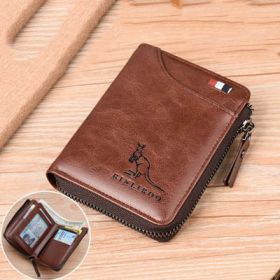 Men's Coin Purse Wallet RFID Blocking Man Leather Wallet Zipper Business Card Holder ID Money Bag Wallet Male (Color: 2003Brown)