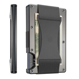 Minimalist Slim Wallet For Men - RFID Blocking Front Pocket Credit Card Holder - Aluminum Metal Small Mens Wallets with Cash Strap (Gunmetal) (Color: Gunmetal)