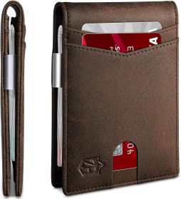 Wallet for Men Slim with 12 Slots Men's RFID Wallet Minimalist Front Pocket Money Clip Wallet with ID Window Gift Box (Color: Rust Crazy Horse)