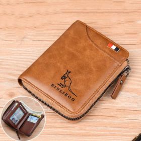 Men's Coin Purse Wallet RFID Blocking Man Leather Wallet Zipper Business Card Holder ID Money Bag Wallet Male (Color: 2003 khaki)