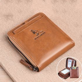 Men's Coin Purse Wallet RFID Blocking Man Leather Wallet Zipper Business Card Holder ID Money Bag Wallet Male (Color: 2005 Khaki)