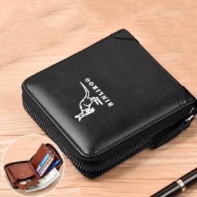 Men's Coin Purse Wallet RFID Blocking Man Leather Wallet Zipper Business Card Holder ID Money Bag Wallet Male (Color: 2002 black)