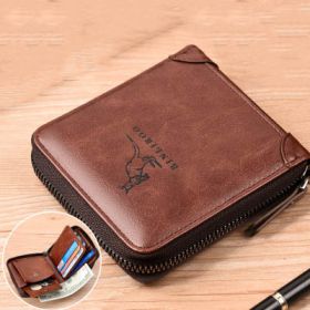 Men's Coin Purse Wallet RFID Blocking Man Leather Wallet Zipper Business Card Holder ID Money Bag Wallet Male (Color: 2002 Brown)