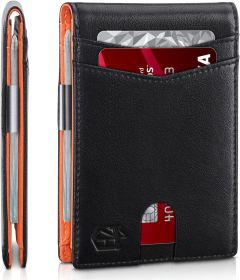 Wallet for Men Slim with 12 Slots Men's RFID Wallet Minimalist Front Pocket Money Clip Wallet with ID Window Gift Box (Color: Classic Black and Orange)