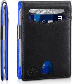 Wallet for Men Slim with 12 Slots Men's RFID Wallet Minimalist Front Pocket Money Clip Wallet with ID Window Gift Box (Color: Classic Black and Blue)