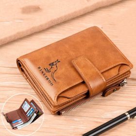 Men's Coin Purse Wallet RFID Blocking Man Leather Wallet Zipper Business Card Holder ID Money Bag Wallet Male (Color: 2001 khaki)