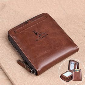 Men's Coin Purse Wallet RFID Blocking Man Leather Wallet Zipper Business Card Holder ID Money Bag Wallet Male (Color: 2005 Brown)