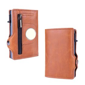 AirTag Wallet Case; RFID Blocking Pop Up Air Tag Leather Wallet With Zipper; Slim Smart Credit Card Holder Wallet With Airtag Holder Case (Color: Plain Apricot)