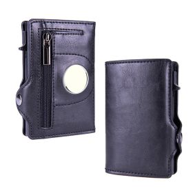 AirTag Wallet Case; RFID Blocking Pop Up Air Tag Leather Wallet With Zipper; Slim Smart Credit Card Holder Wallet With Airtag Holder Case (Color: Plain Black)