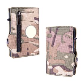 AirTag Wallet Case; RFID Blocking Pop Up Air Tag Leather Wallet With Zipper; Slim Smart Credit Card Holder Wallet With Airtag Holder Case (Color: Camouflage Green)