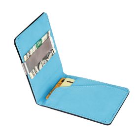 Unisex PU Leather Wallet RFID Blocking Slim Bifold Credit Card Holder with Money Clip (Color: Blue)