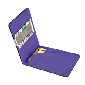 Unisex PU Leather Wallet RFID Blocking Slim Bifold Credit Card Holder with Money Clip (Color: Purple)