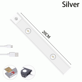 Wireless Ultra Thin LED Night Light Motion Sensor USB LED Wine cooler Light For Kitchen Cabinet Bedroom Wardrobe Indoor Lighting (Emitting Color: Silver 20cm, Color: 3 colors in one Lamp)