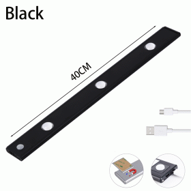 Wireless Ultra Thin LED Night Light Motion Sensor USB LED Wine cooler Light For Kitchen Cabinet Bedroom Wardrobe Indoor Lighting (Emitting Color: Black 40cm, Color: 3 colors in one Lamp)