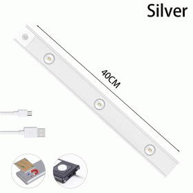 Wireless Ultra Thin LED Night Light Motion Sensor USB LED Wine cooler Light For Kitchen Cabinet Bedroom Wardrobe Indoor Lighting (Emitting Color: Silver 40cm, Color: 3 colors in one Lamp)