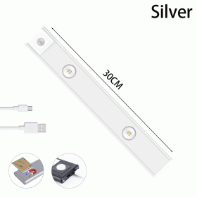 Wireless Ultra Thin LED Night Light Motion Sensor USB LED Wine cooler Light For Kitchen Cabinet Bedroom Wardrobe Indoor Lighting (Emitting Color: Silver 30cm, Color: 3 colors in one Lamp)