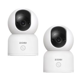 ZOSI 360° Smart Home Security Camera PTZ Auto Tracking Baby Monitor AI Panoramic HD Night Vision Indoor WiFi Surveillance Camera (Sensor Size: C518(2 Pack))