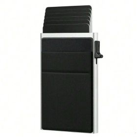 Slim Minimalist Wallet for Men | RFID Blocking Wallet | Easy Pop Up Card Access (Color: black+silvery)